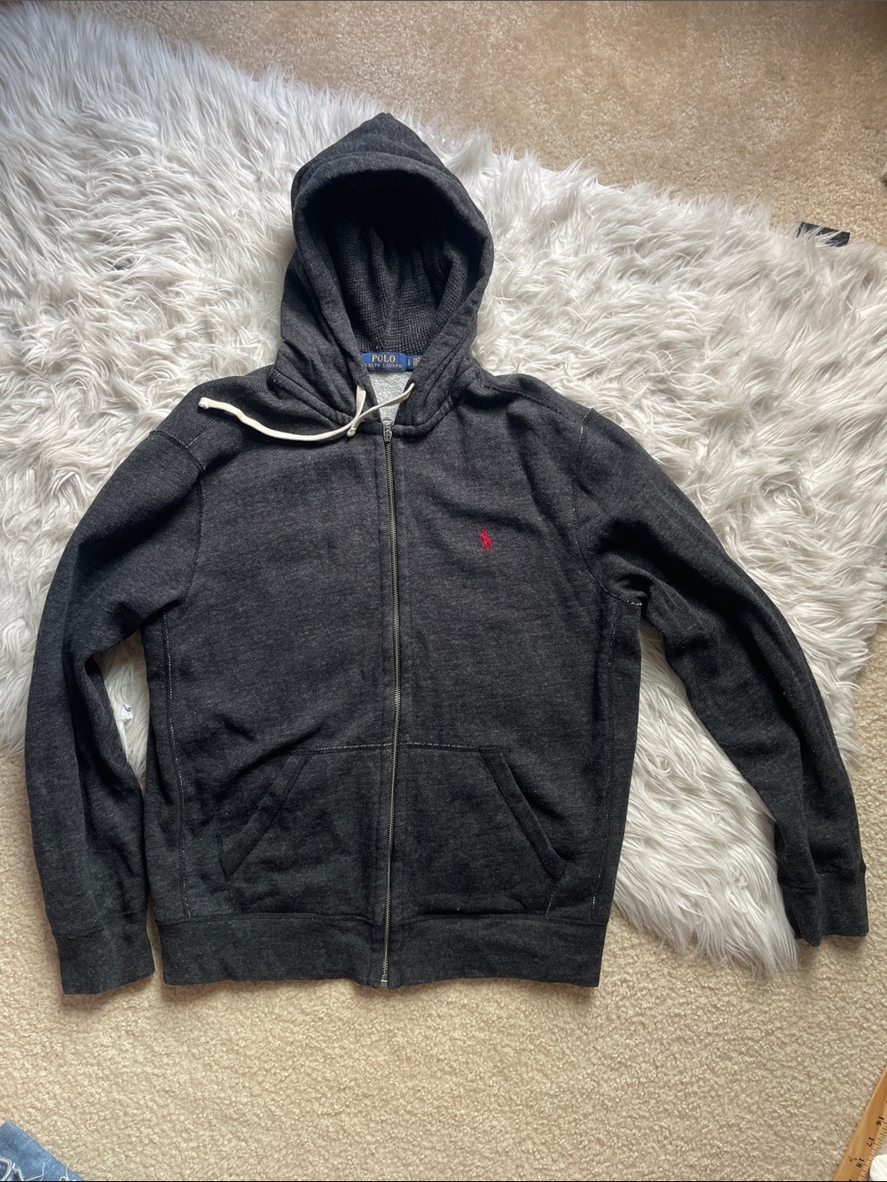 Polo by Ralph Lauren Dark Charcoal Zip-Up Hoodie with Red Pony